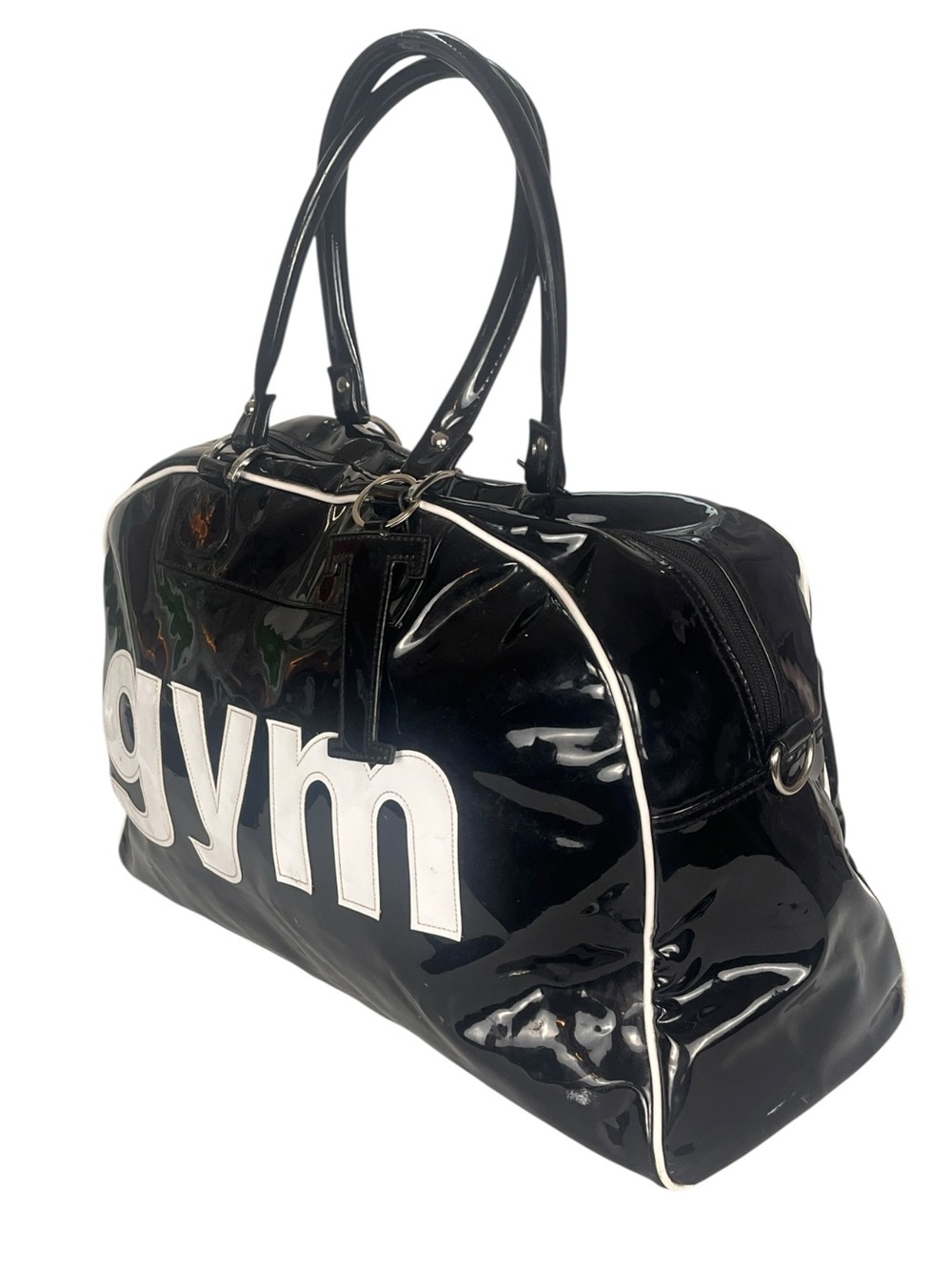 Trumpette Black Patent Gym Schlepp Bag Glossy Duffle Retro Workout Streetwear